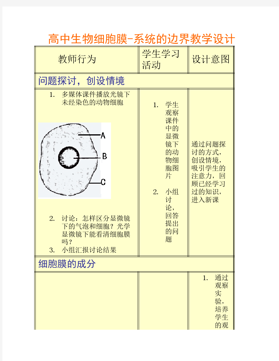 高中生物细胞膜教学设计