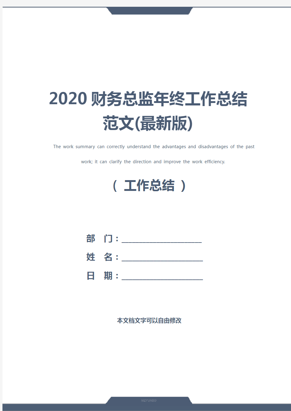 2020财务总监年终工作总结范文(最新版)