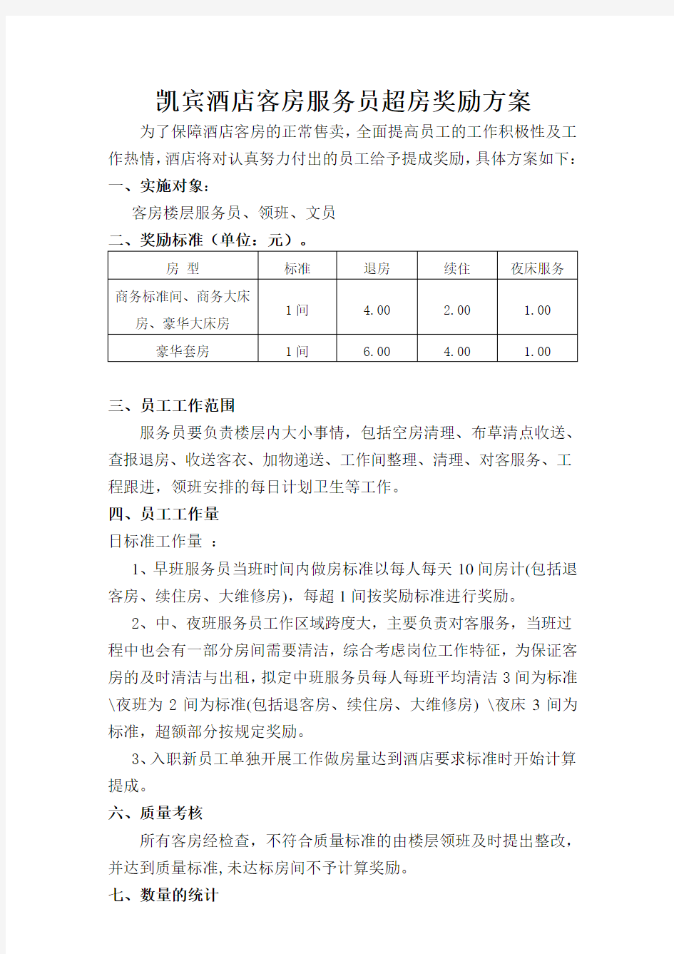 酒店客房部超房奖励方案 (修改)