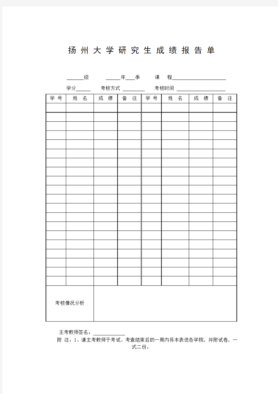 XX大学研究生成绩报告单【模板】