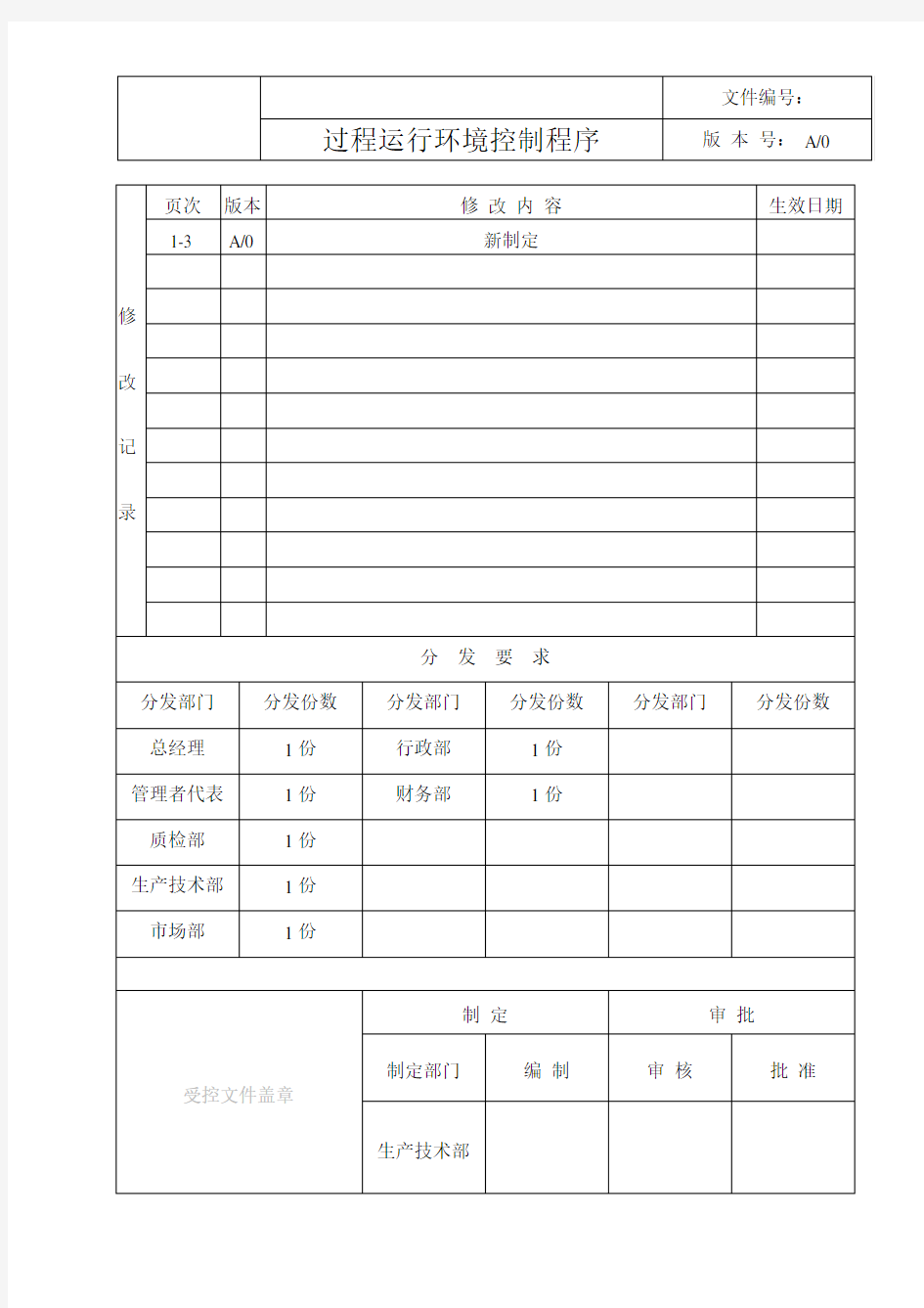 过程运行环境控制程序