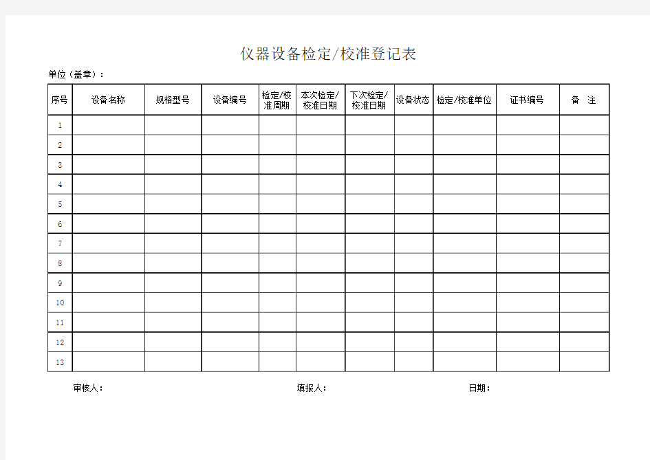 仪器设备检定校准登记表