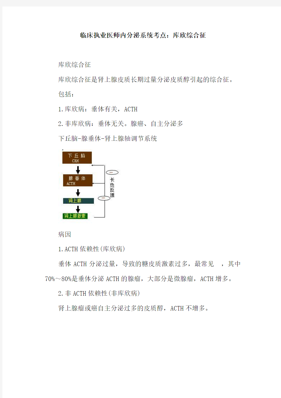 临床执业医师内分泌系统考点：库欣综合征