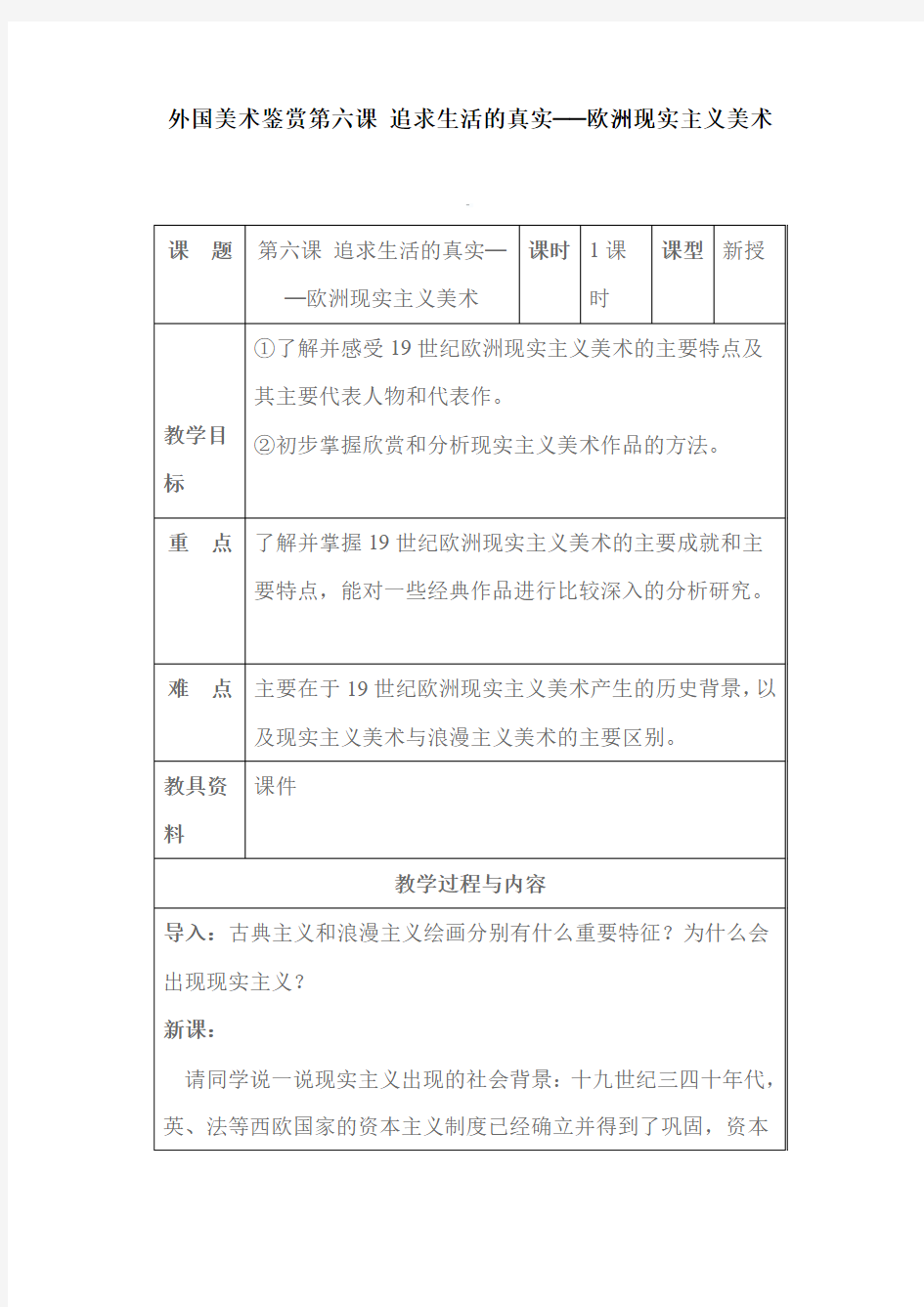 外国美术鉴赏第六课 追求生活的真实