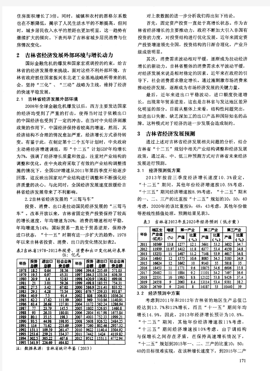 吉林省经济发展现状分析及预测