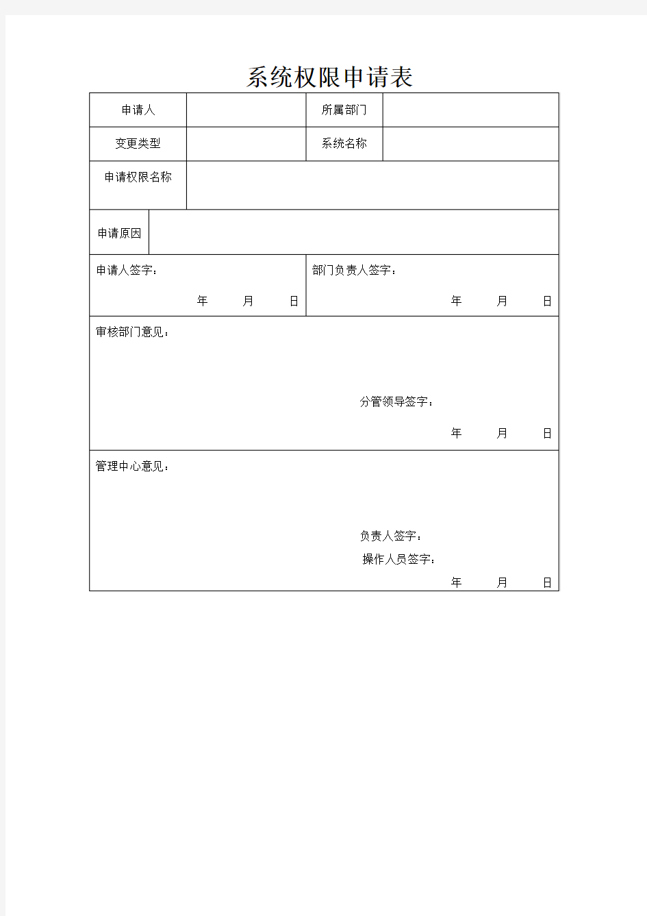 系统权限申请表