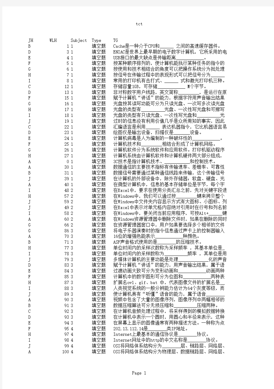 计算机一级填空题