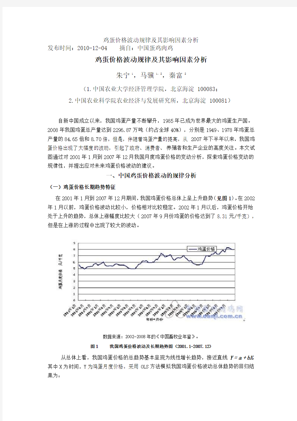 鸡蛋价格波动规律及其影响因素分析