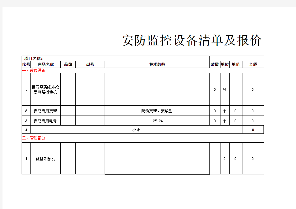 安防监控设备清单