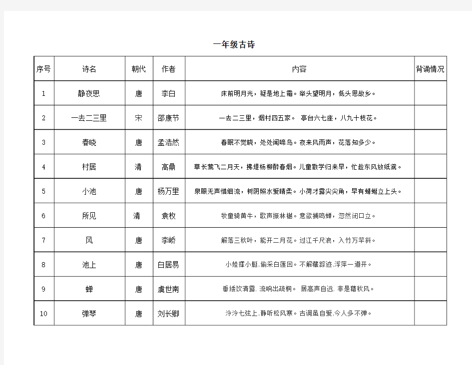 小学一至三年级古诗