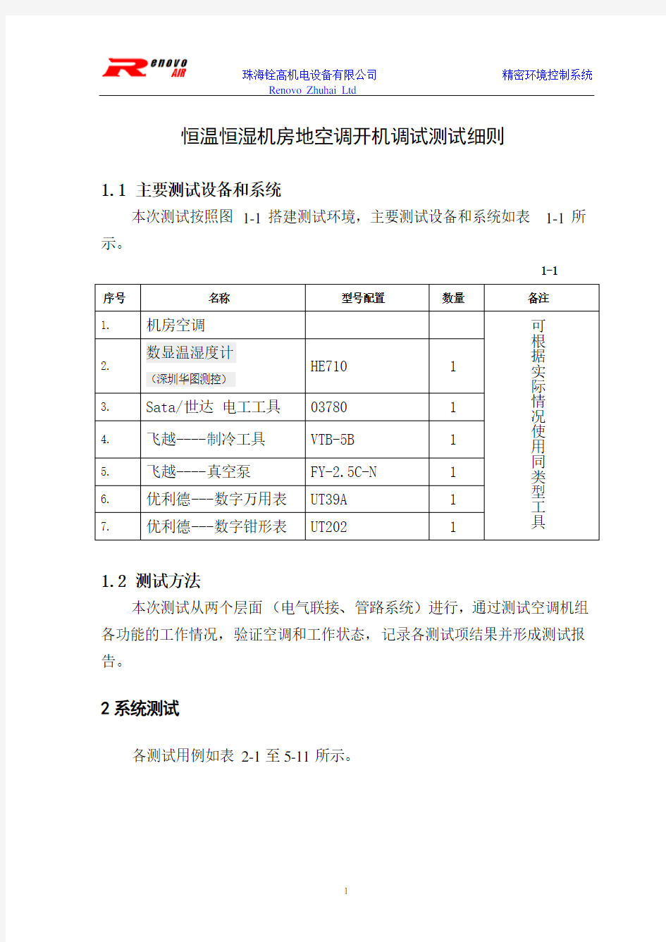 恒温恒湿机房空调开机调试测试细则