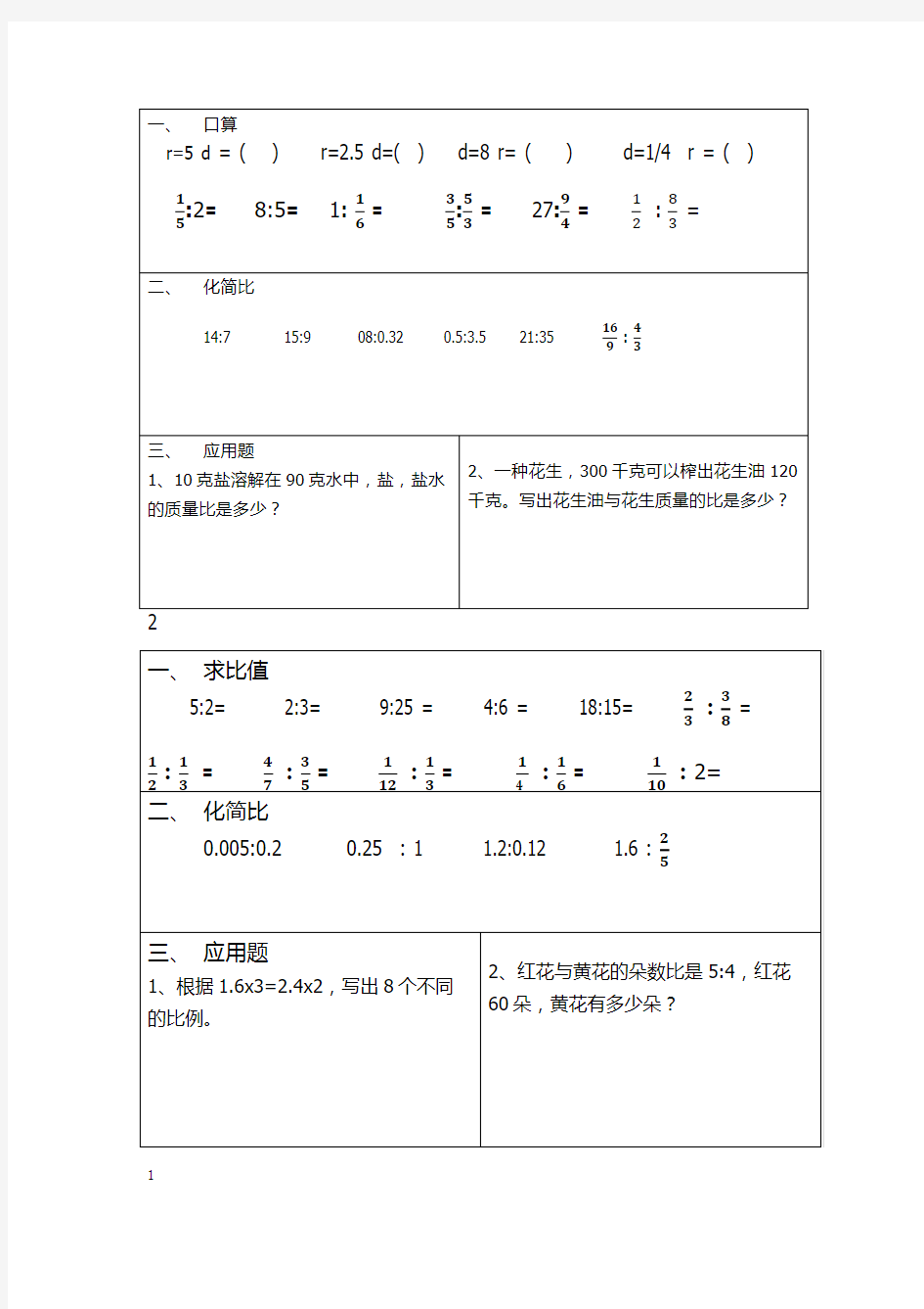 六年级数学特色作业