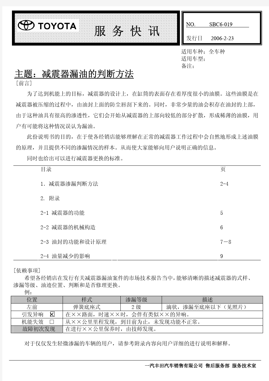 SBC6-019 减振器漏油判定方法