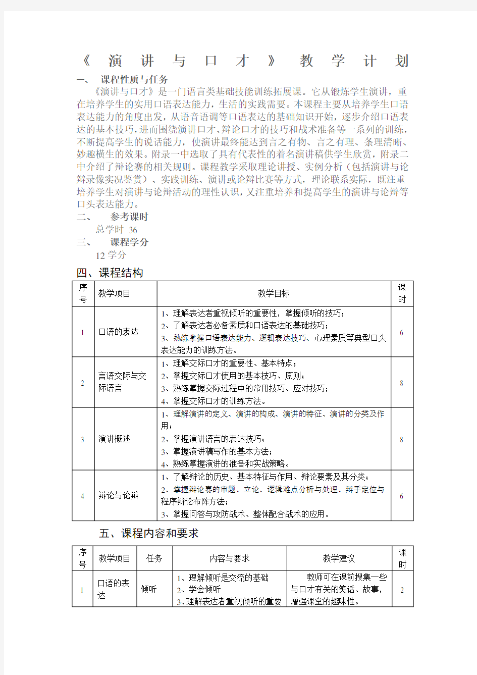 演讲与口才》教学计划