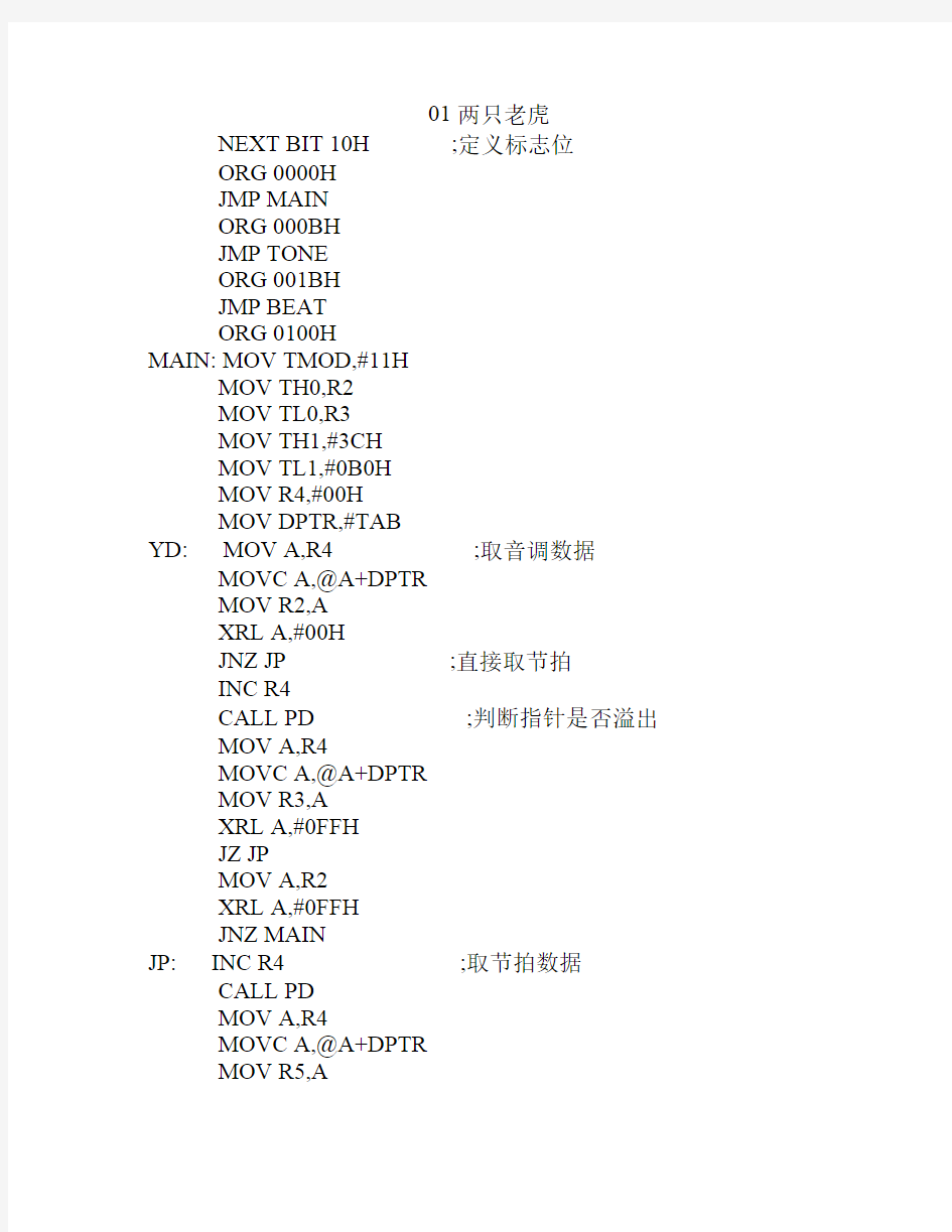 51单片机汇编语言音乐程序