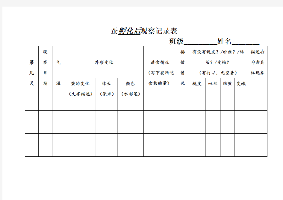 蚕宝宝观察记录表格