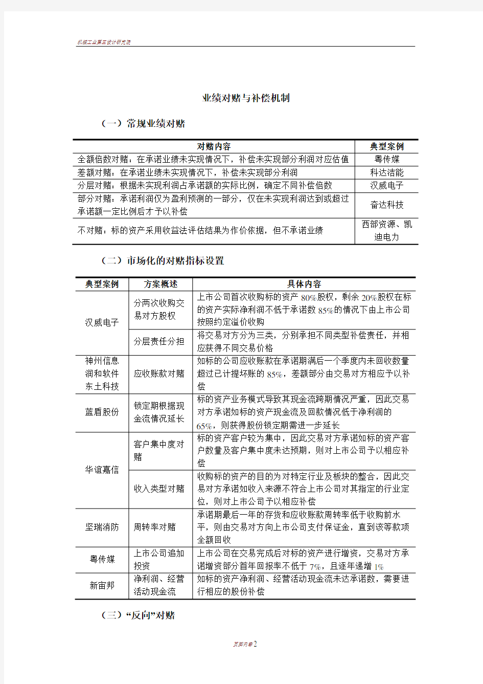 业绩对赌与补偿机制--案例汇总