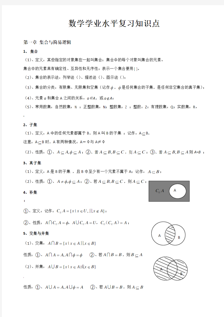 高中数学会考知识点总结-(超级经典)