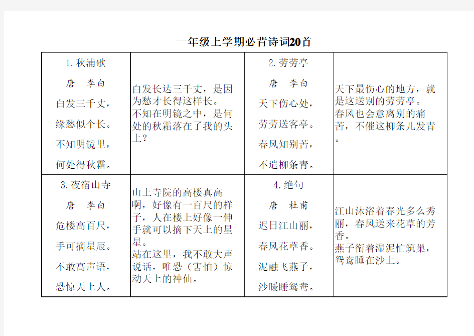 一年级必背古诗40首(注释版)