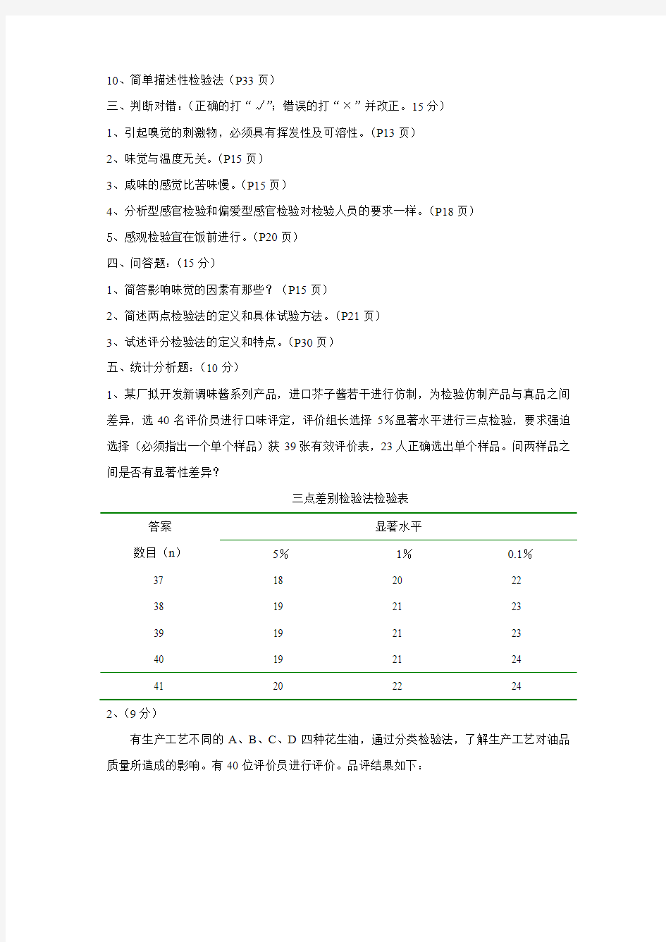 食品感官鉴评试题及答案