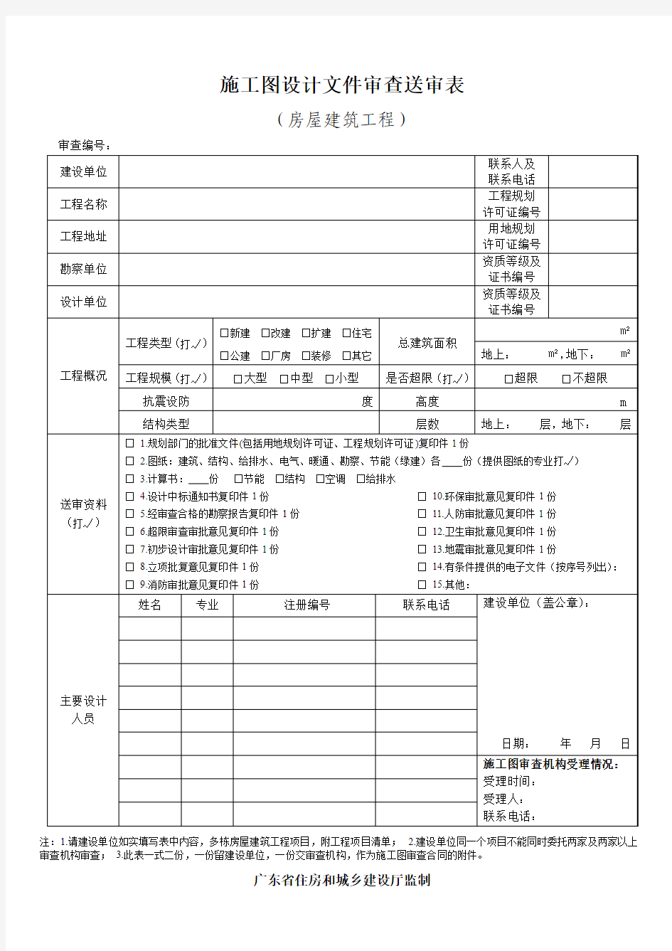 施工图设计文件审查送审表