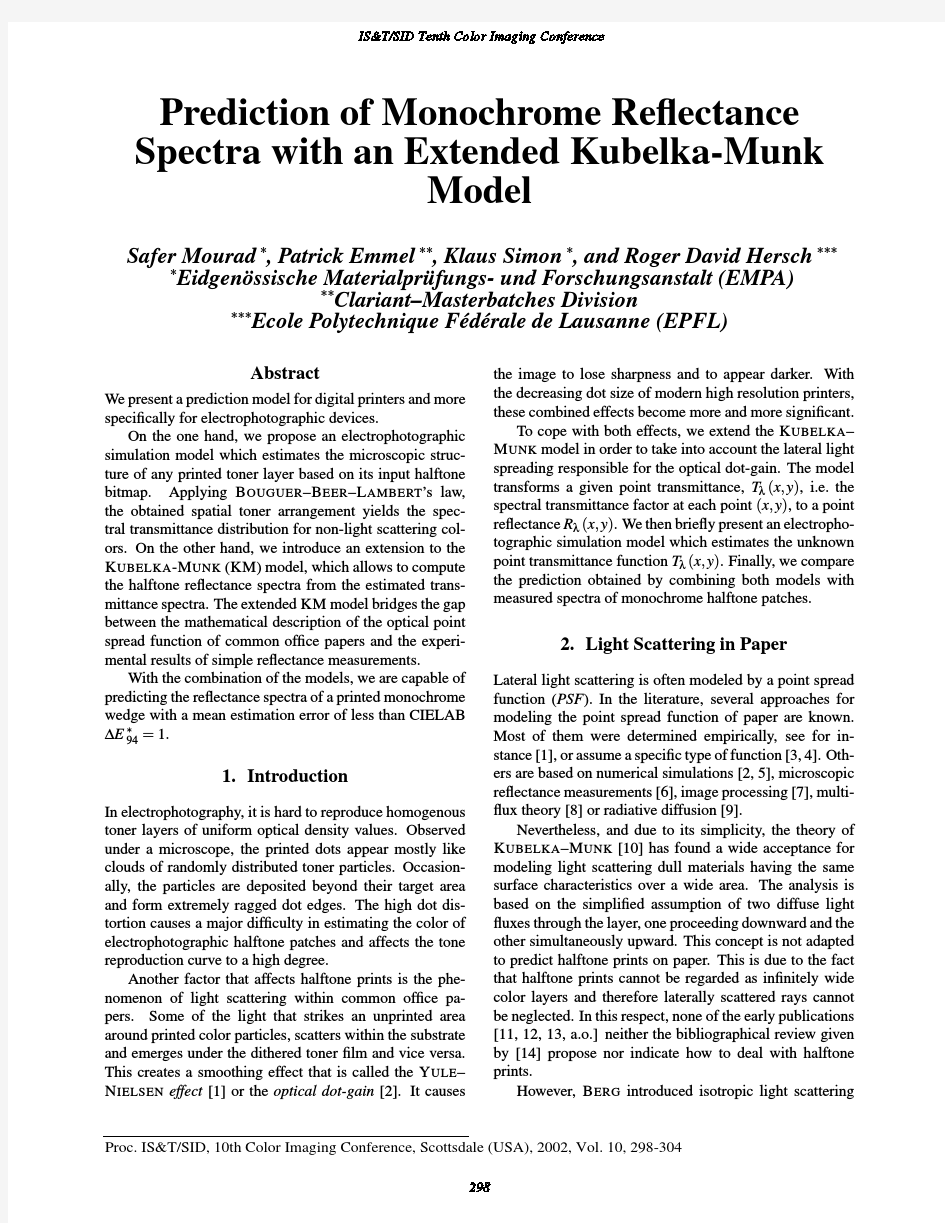 Prediction of Monochrome Reflectance Spectra with an Extended Kubelka-Munk Model