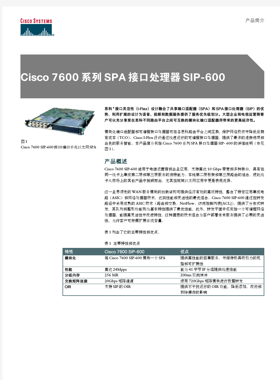 Cisco 7600系列SPA接口处理器SIP-600