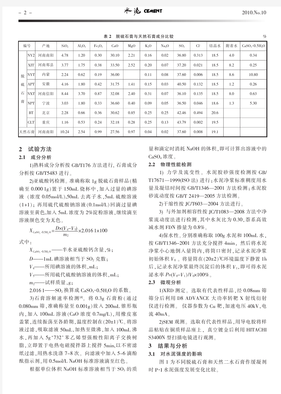 脱硫石膏对水泥性能的影响及其品质差异分析