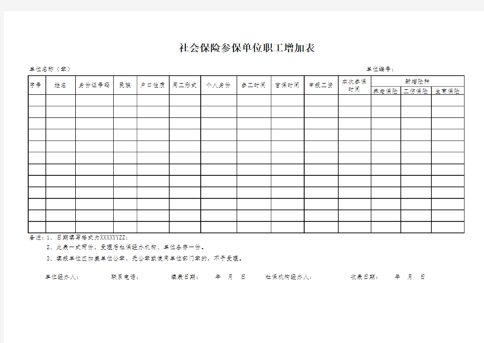 社会保险参保单位职工增加表