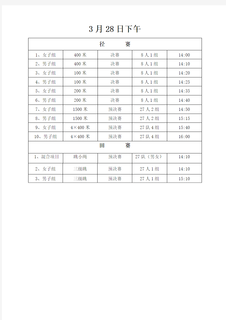 检录表赛程规则