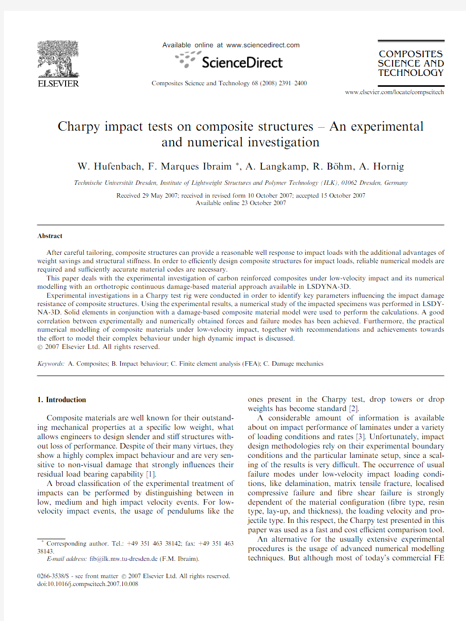 Charpy impact tests on composite structures – An experimental