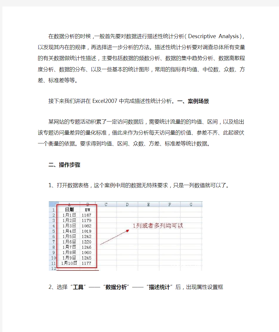 用Excel进行数据分析：描述性统计分析