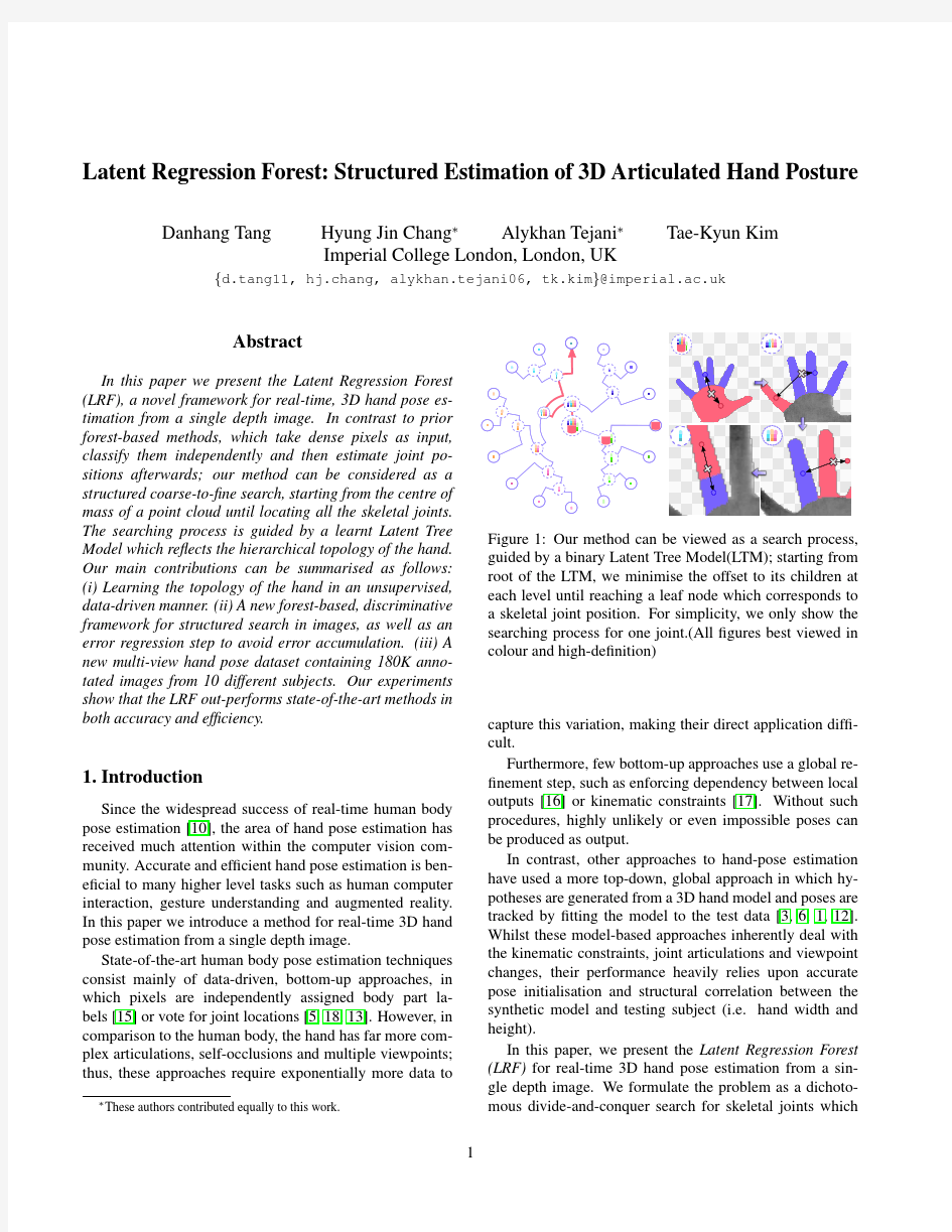 Latent Regression Forest Structured Estimation of 3D Articulated Hand Posture
