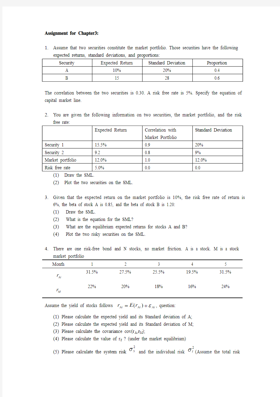 Assignment for Chapter 3宋逢明金融工程习题