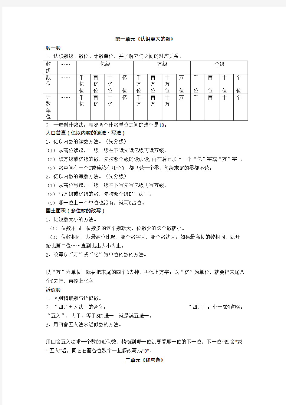 (完整版)北师大四年级数学上册各单元知识点