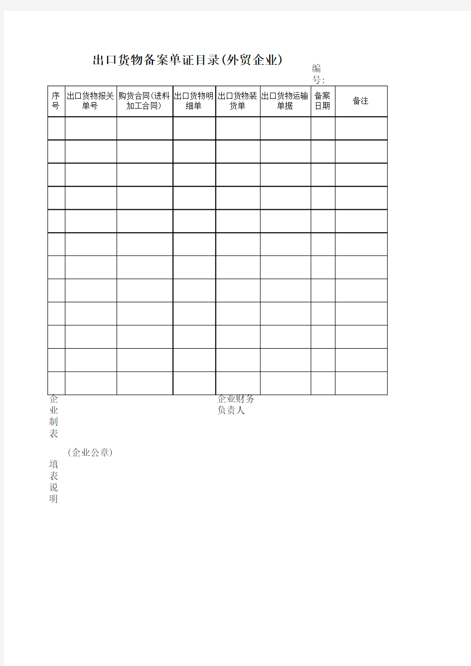 出口货物备案单证目录 外贸企业 