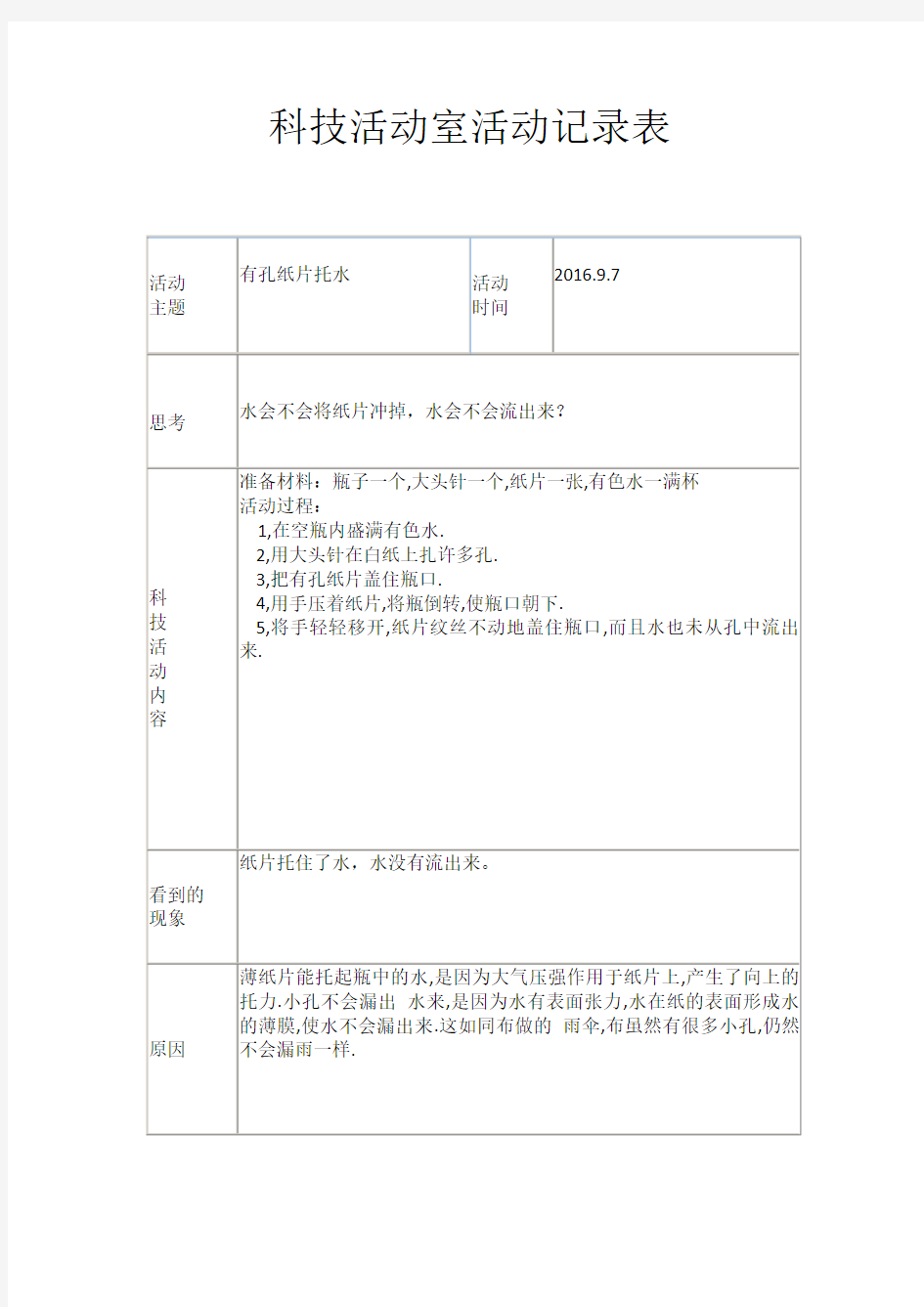 科技活动室活动记录表1