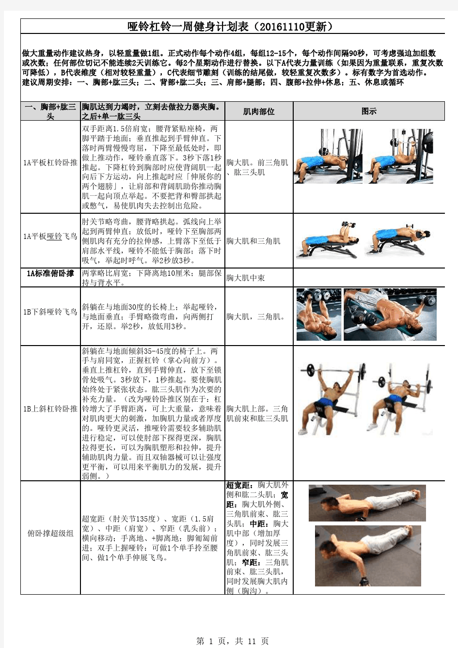 哑铃杠铃一周完整健身计划表