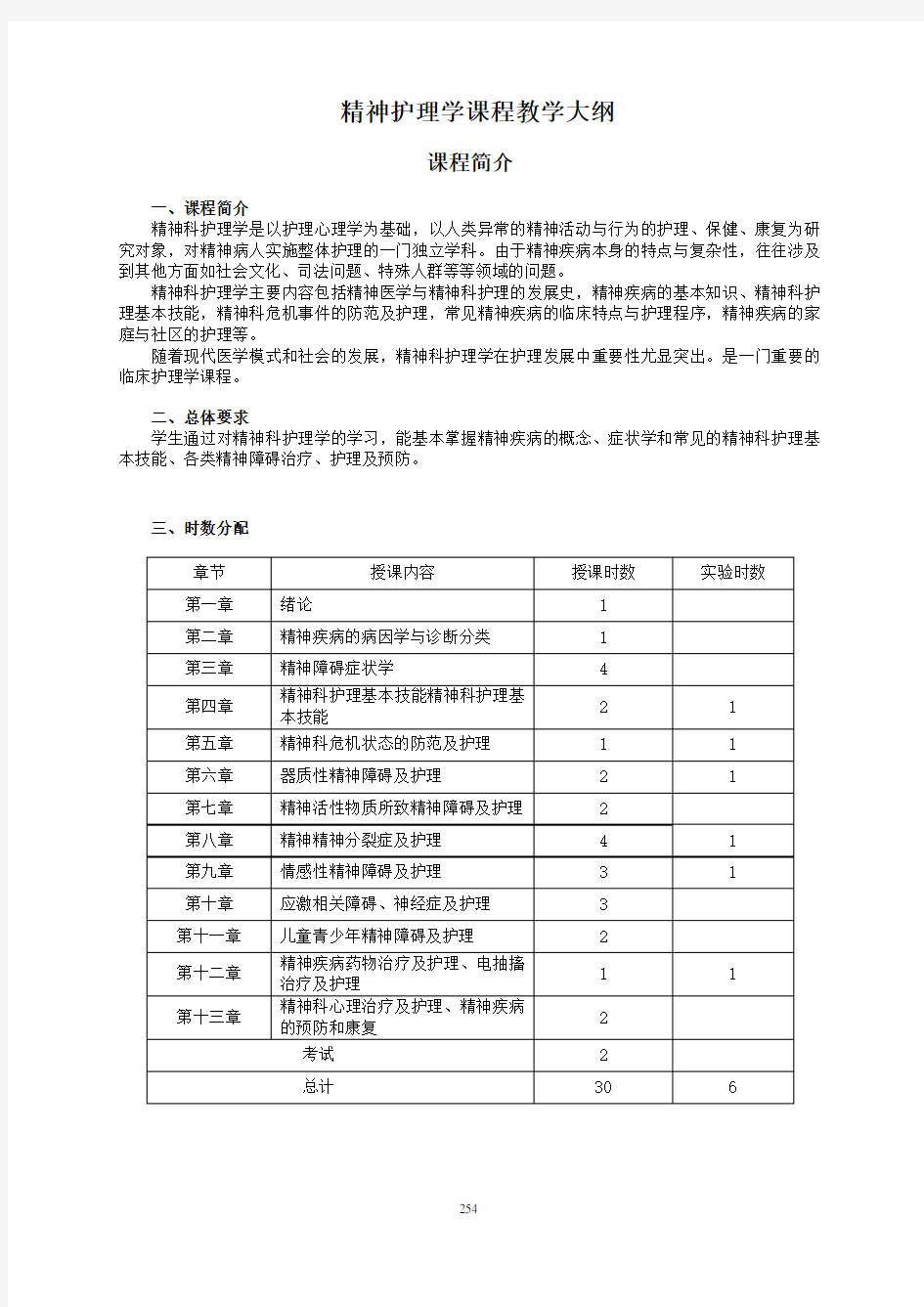 精神护理学课程教学大纲