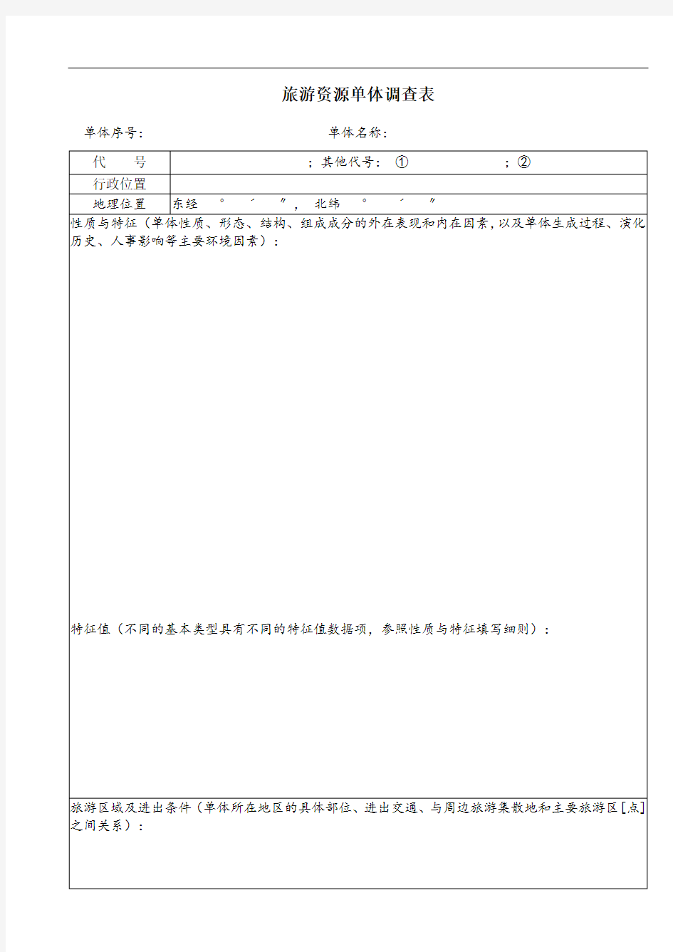 旅游资源单体调查表(空白表)(1)