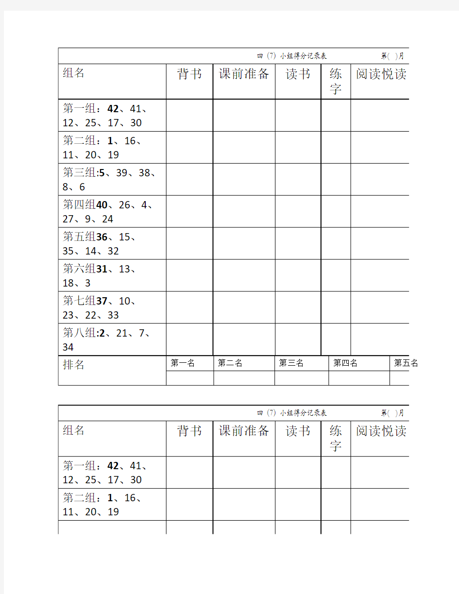 小组评比积分表.