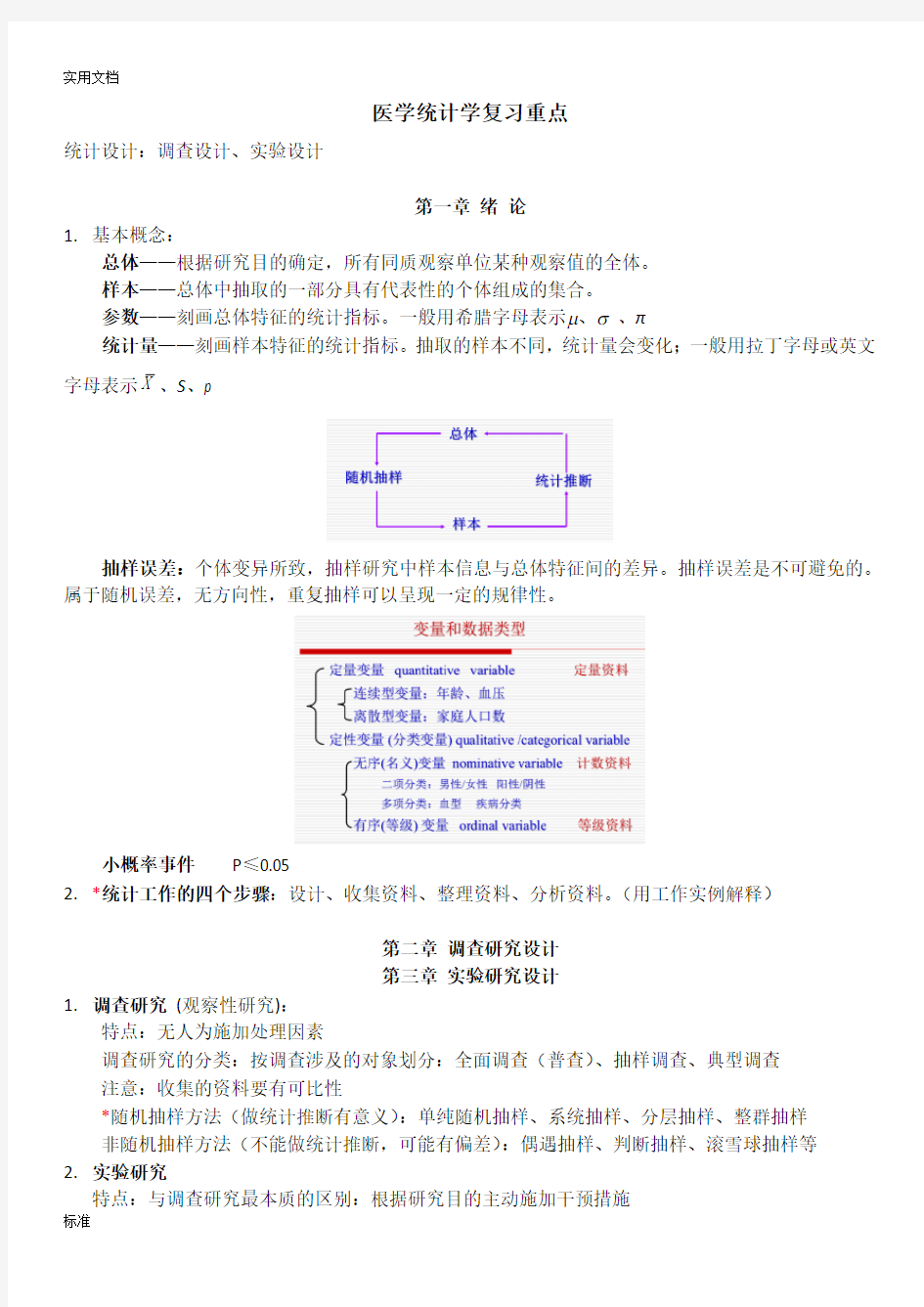 医学统计学复习重点