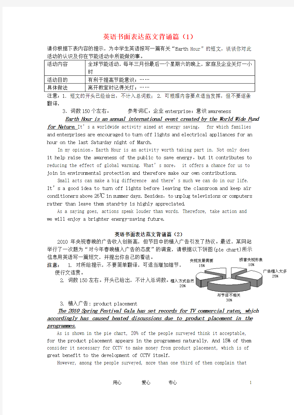 高考英语 书面表达范文背诵