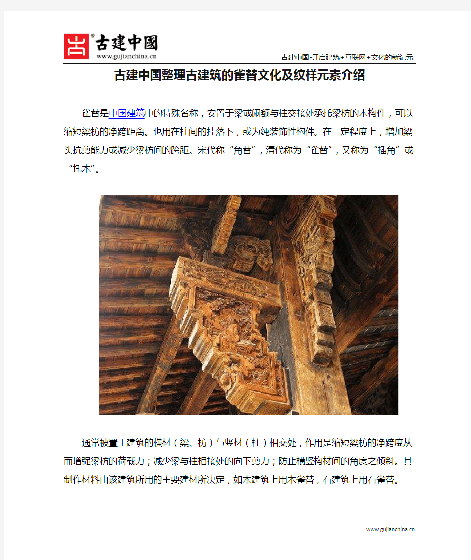 古建中国整理古建筑的雀替文化及纹样元素介绍