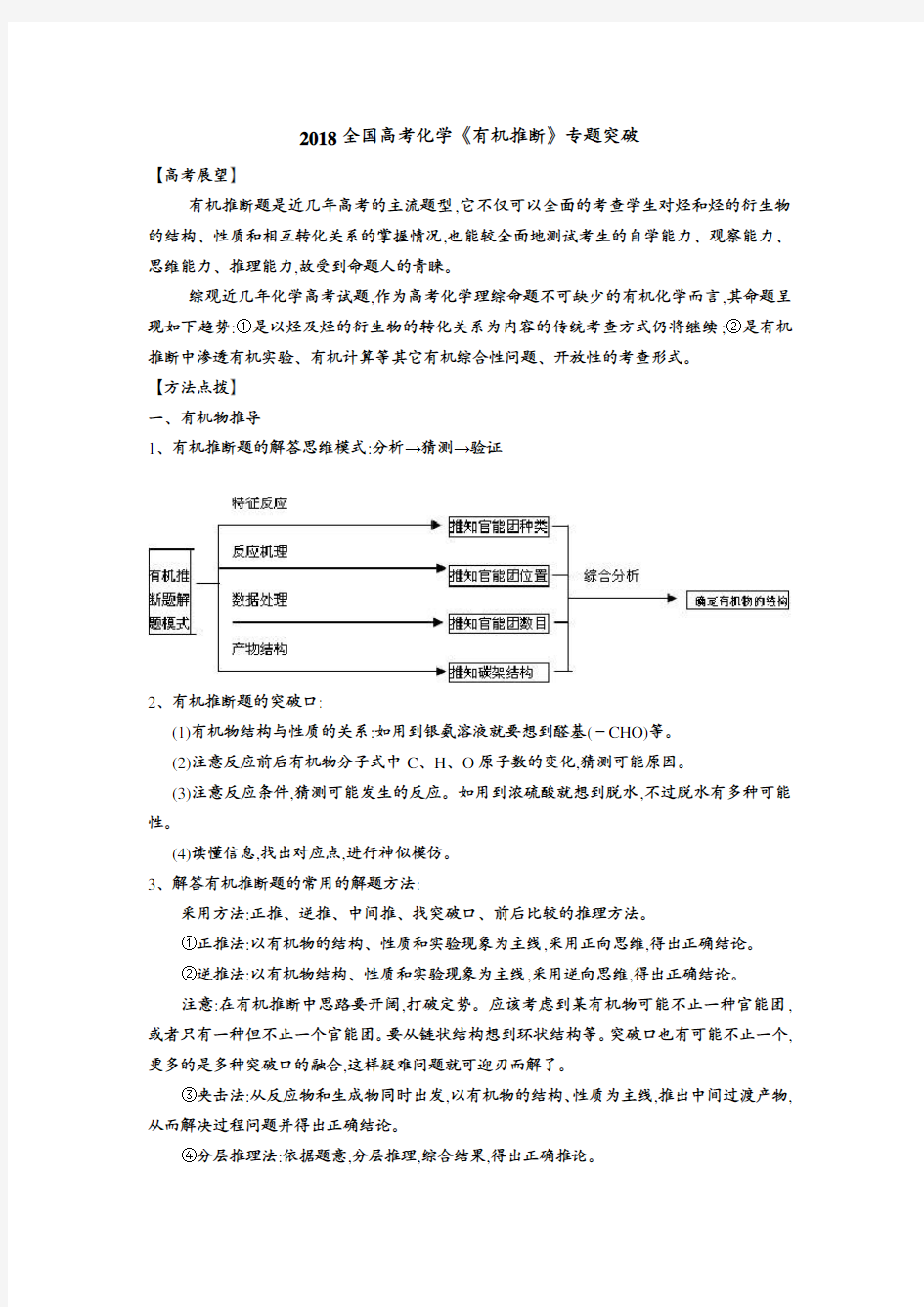 2018全国高考化学《有机推断》专题突破