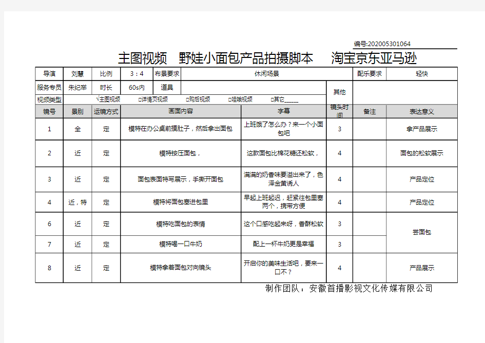 休闲零食产品视频拍摄脚本模板