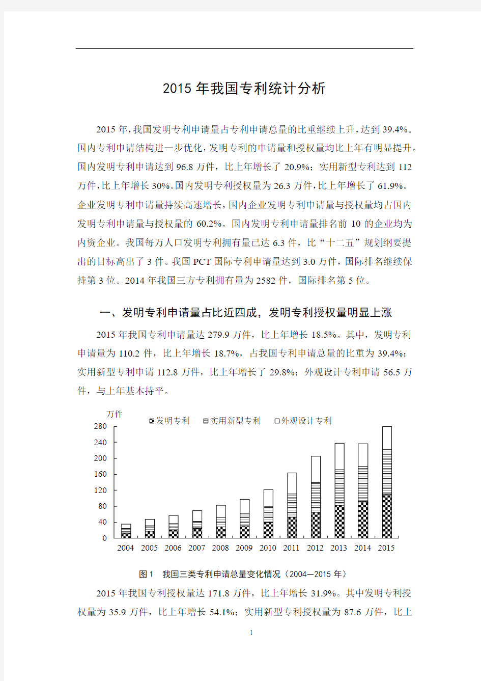 2015年我国专利统计分析-国家科技部