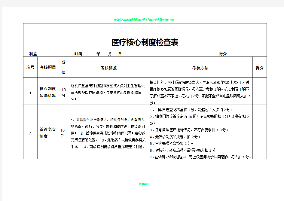 核心制度检查表