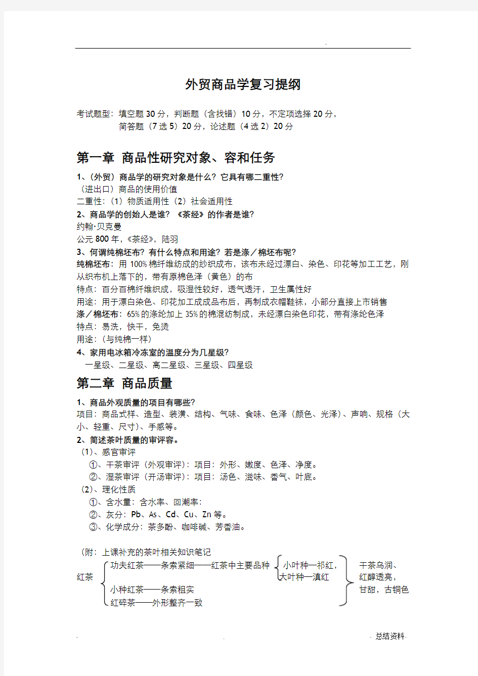 外贸商品学思考题(复习要点)汇总