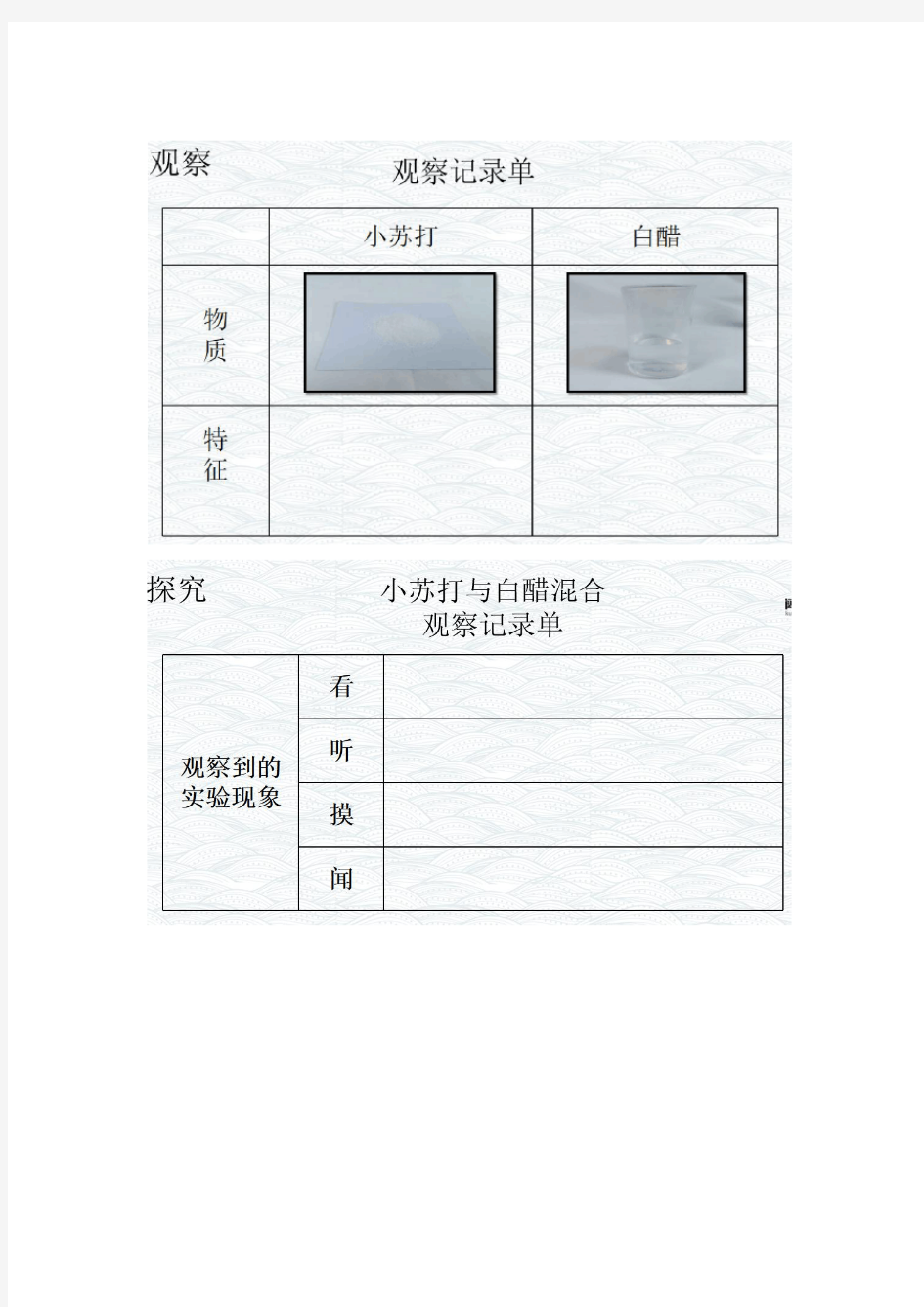 六下2-4《小苏打和白醋的变化》实验记录单